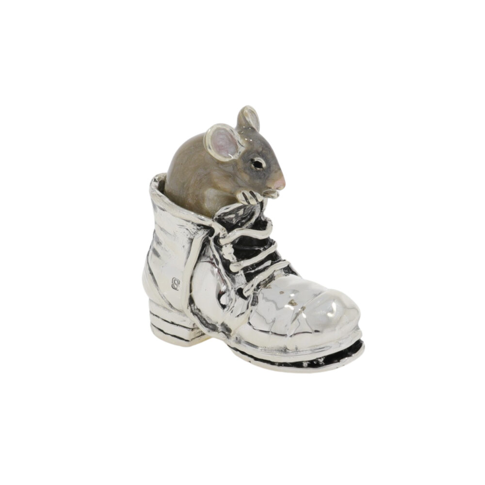 Saturno Sterling Silver and Enamel Mice in Boots Ornament