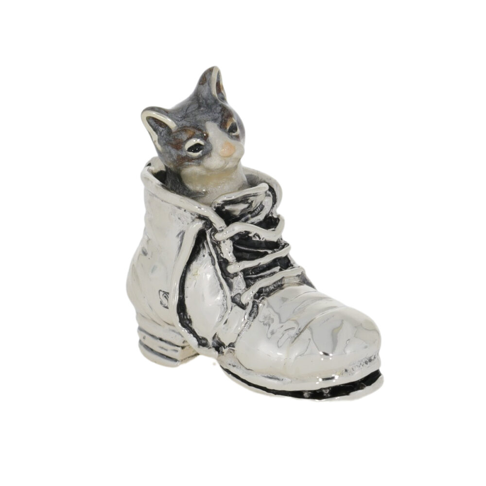 Saturno Sterling Silver and Enamel Cat in boot Ornament