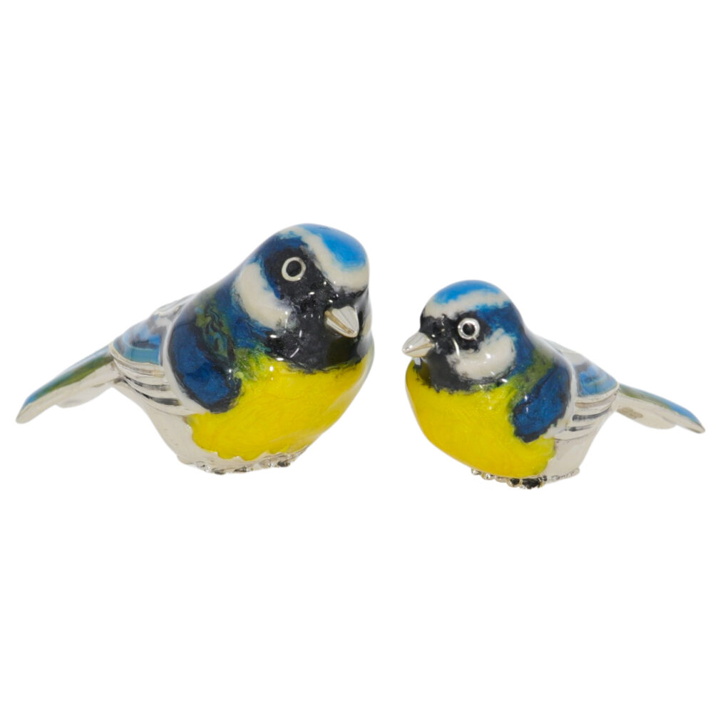 Saturno Sterling Silver and enamel Blue Tit Bird Ornaments