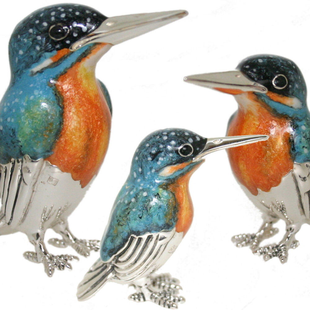 Saturno Sterling Silver and Enamel Kingfisher Ornaments