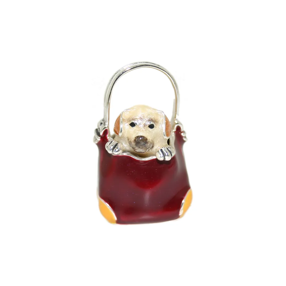 Saturno Sterling Silver and Enamel Dog in Handbag Ornament