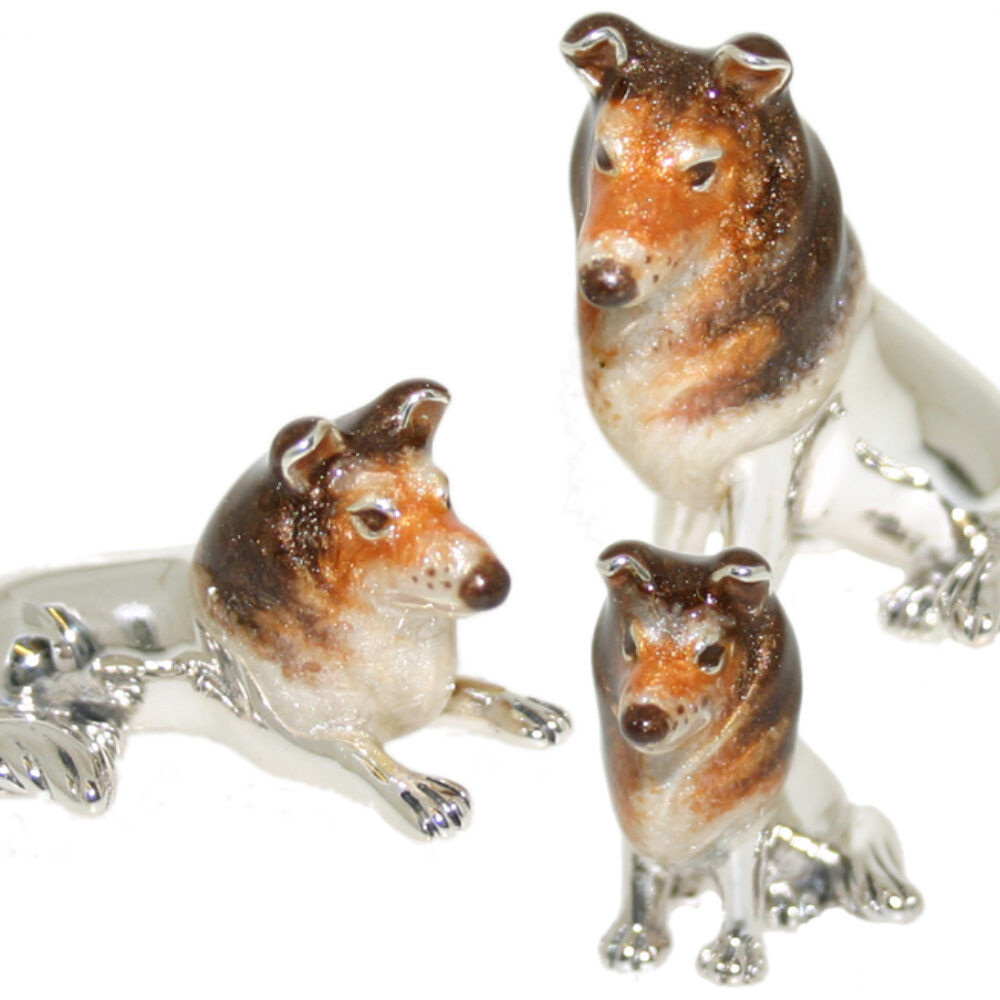 Saturno Sterling Silver and Enamel Dogs – Collie Ornaments