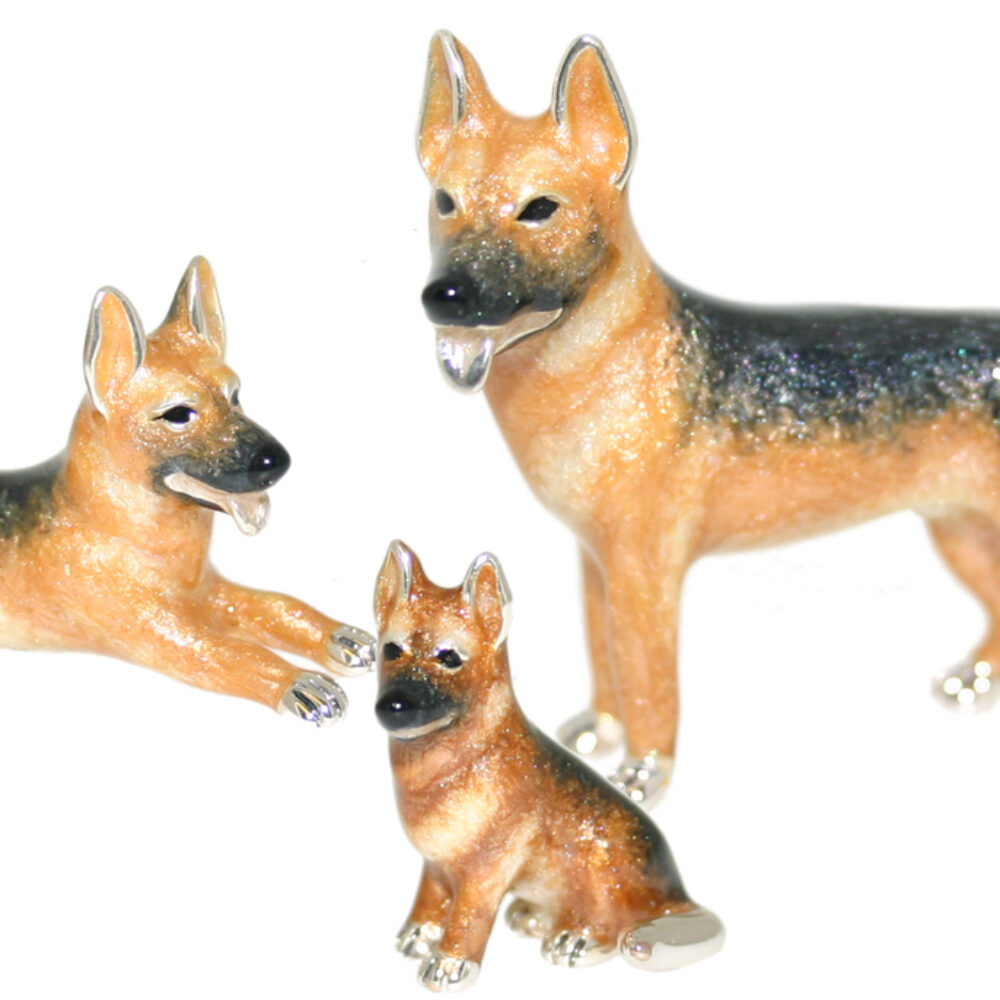 Saturno Sterling Silver and Enamel Dogs – Alsatian Ornaments