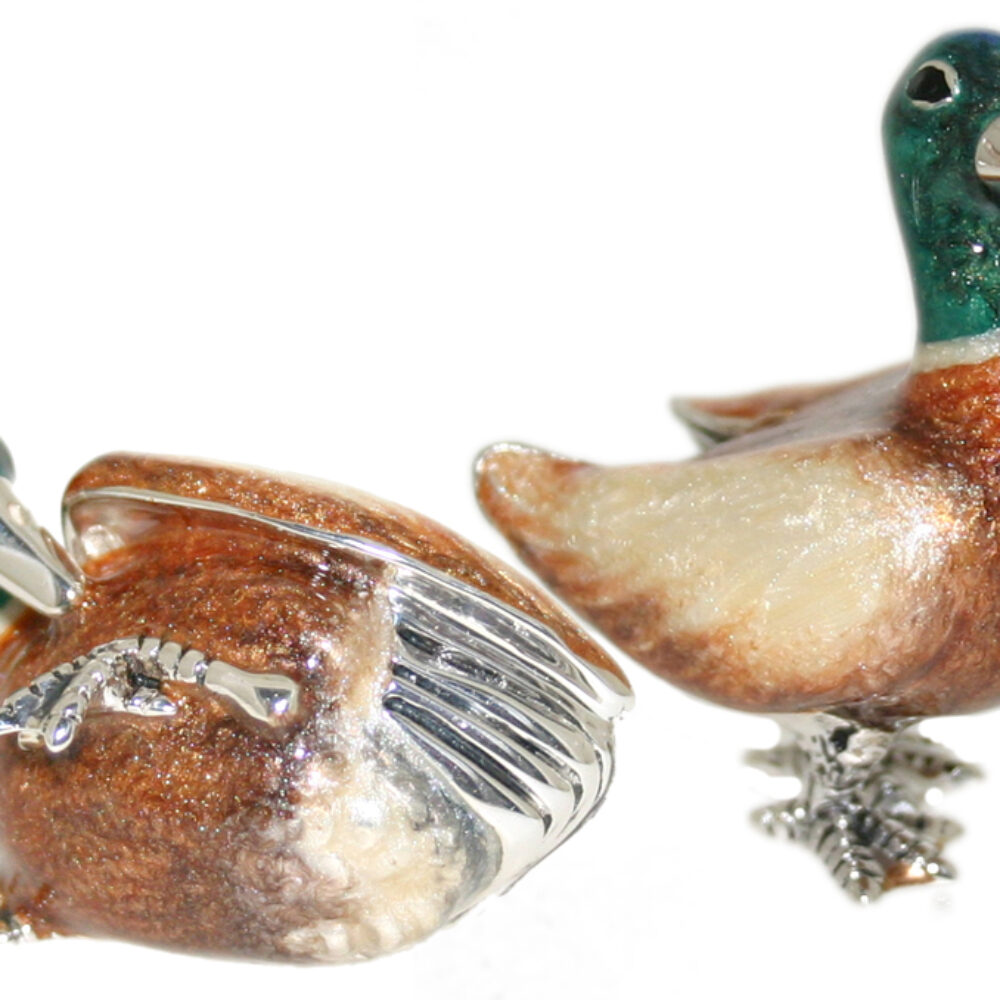 Saturno Sterling Silver and Enamel Ducks – Preening Ornaments
