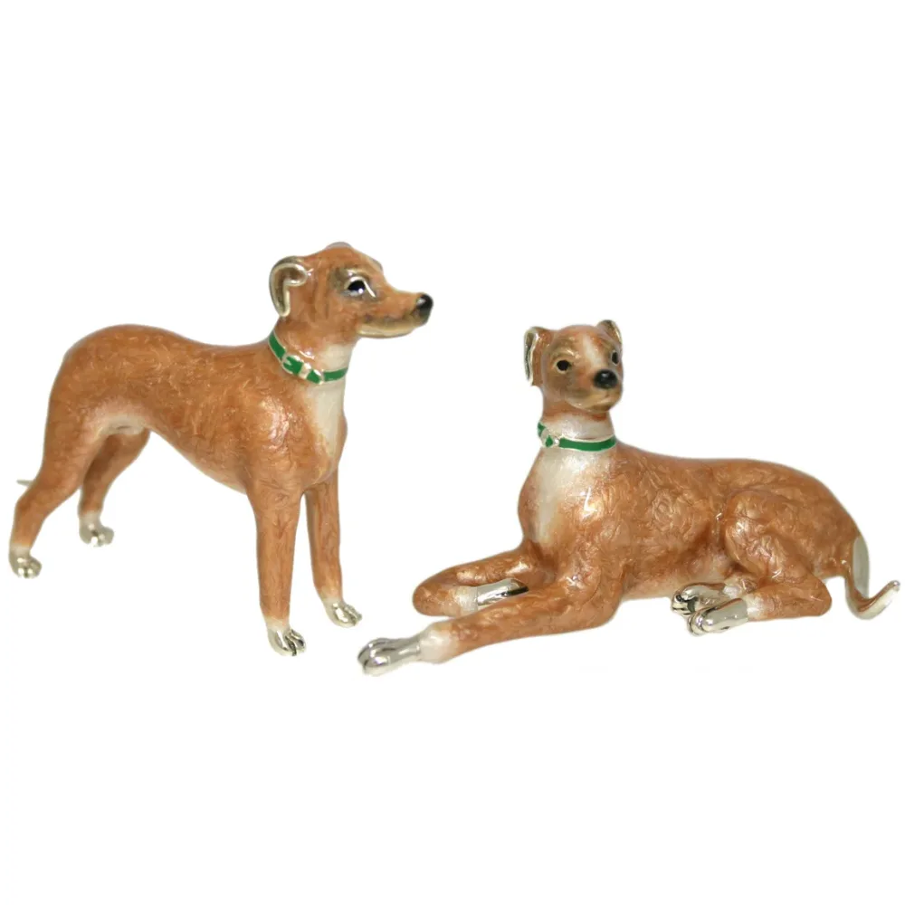 Saturno Sterling Silver and Enamel Dogs – Greyhound Ornaments
