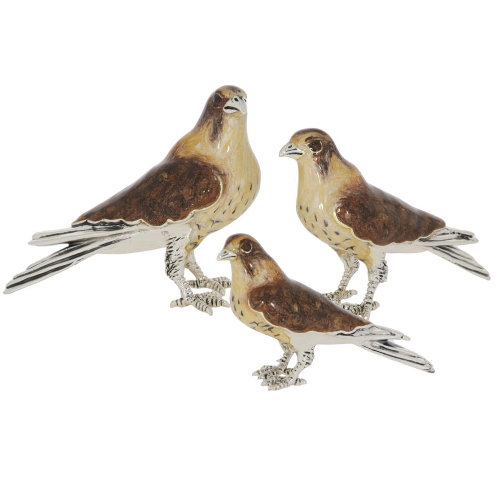 Saturno Sterling Silver and Enamel Falcon Bird Ornaments