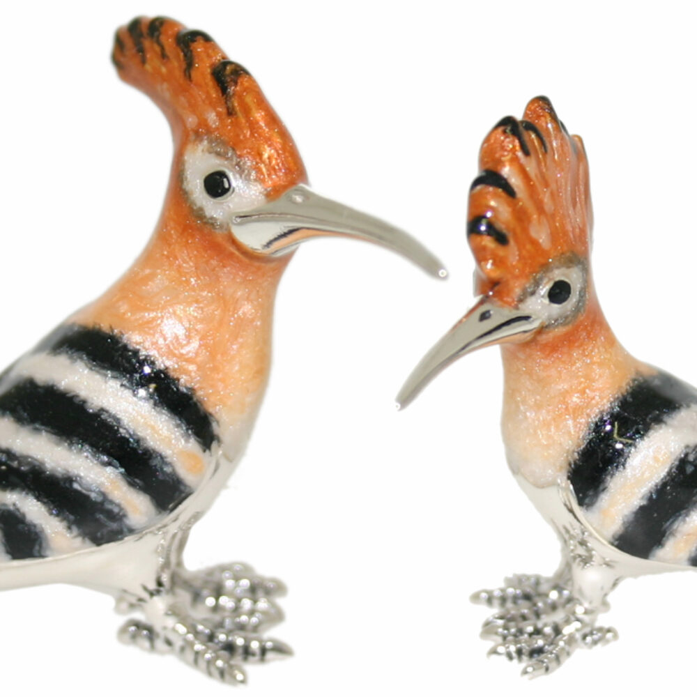 Saturno Sterling Silver and Enamel Hoopoe Bird Ornaments