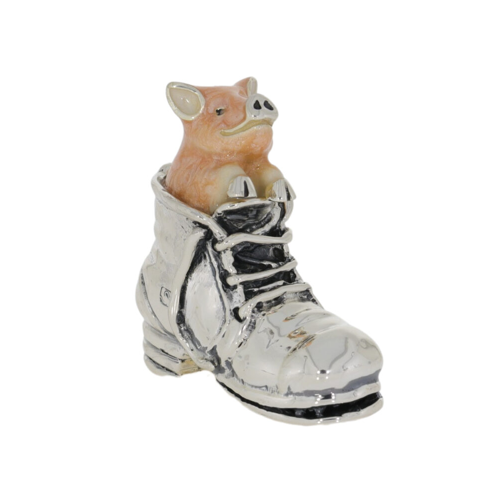 Saturno Sterling Silver and Enamel Pig in Boot Ornament