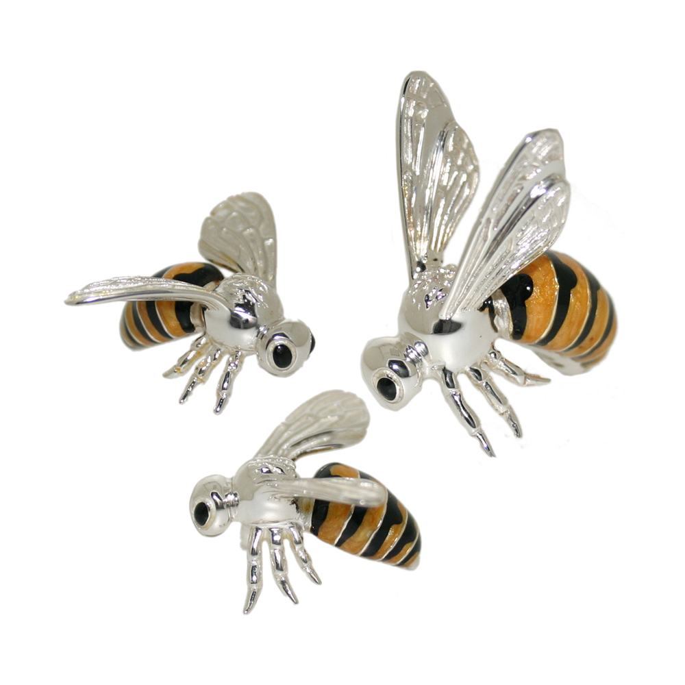 Saturno Sterling Silver and Enamel Bee Ornaments