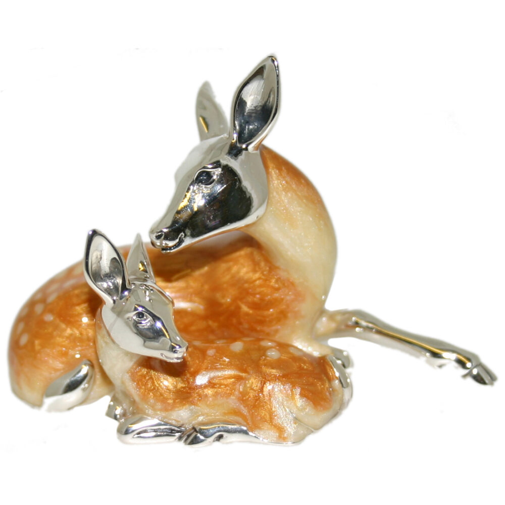 Saturno Sterling Silver and Enamel Deer – Mother and Baby Ornaments