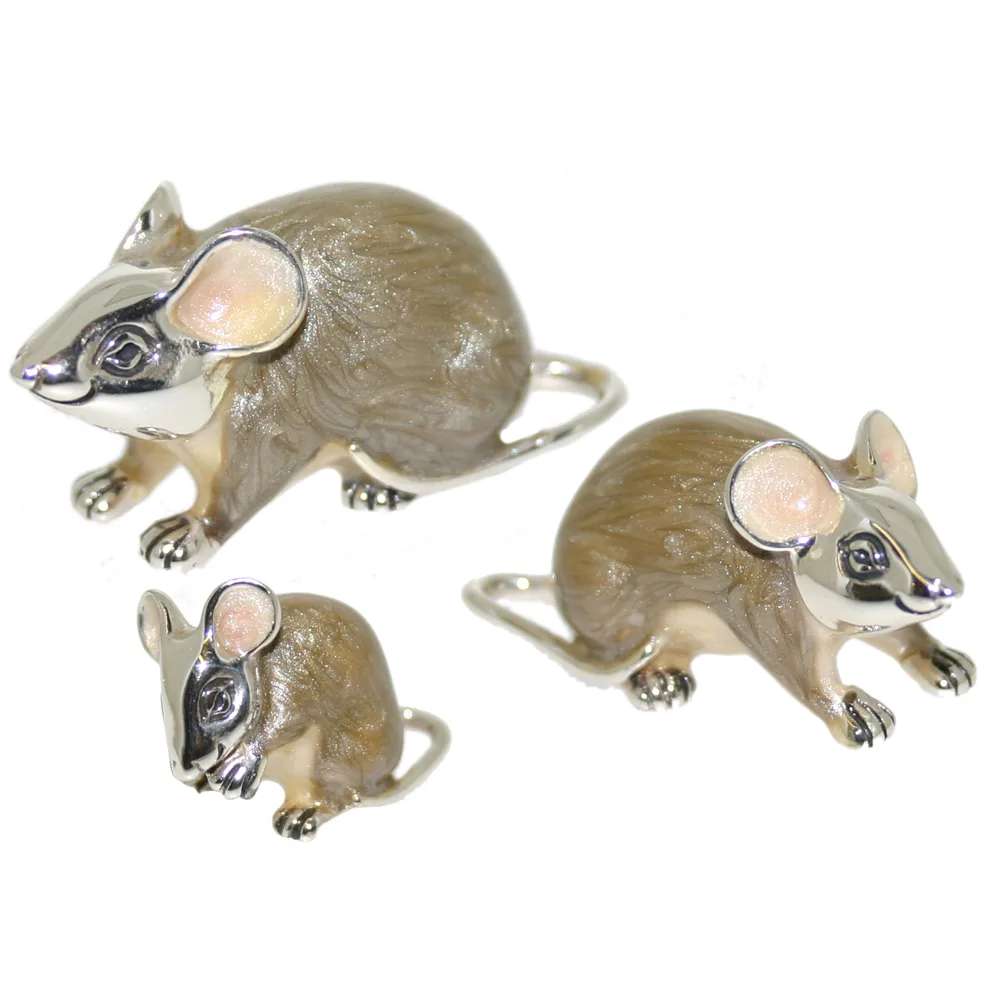 Saturno Sterling Silver and Enamel Mice Ornaments