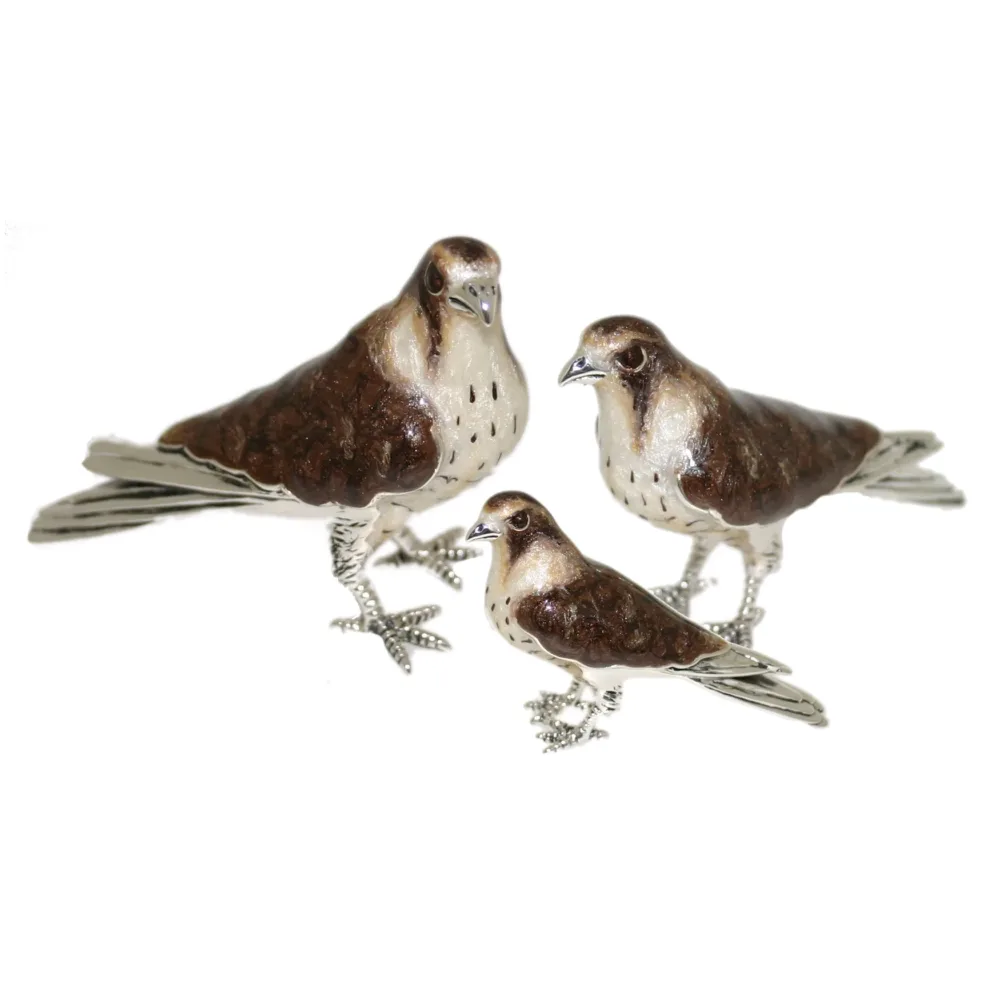 Saturno Sterling Silver and Enamel Falcon Bird Ornaments