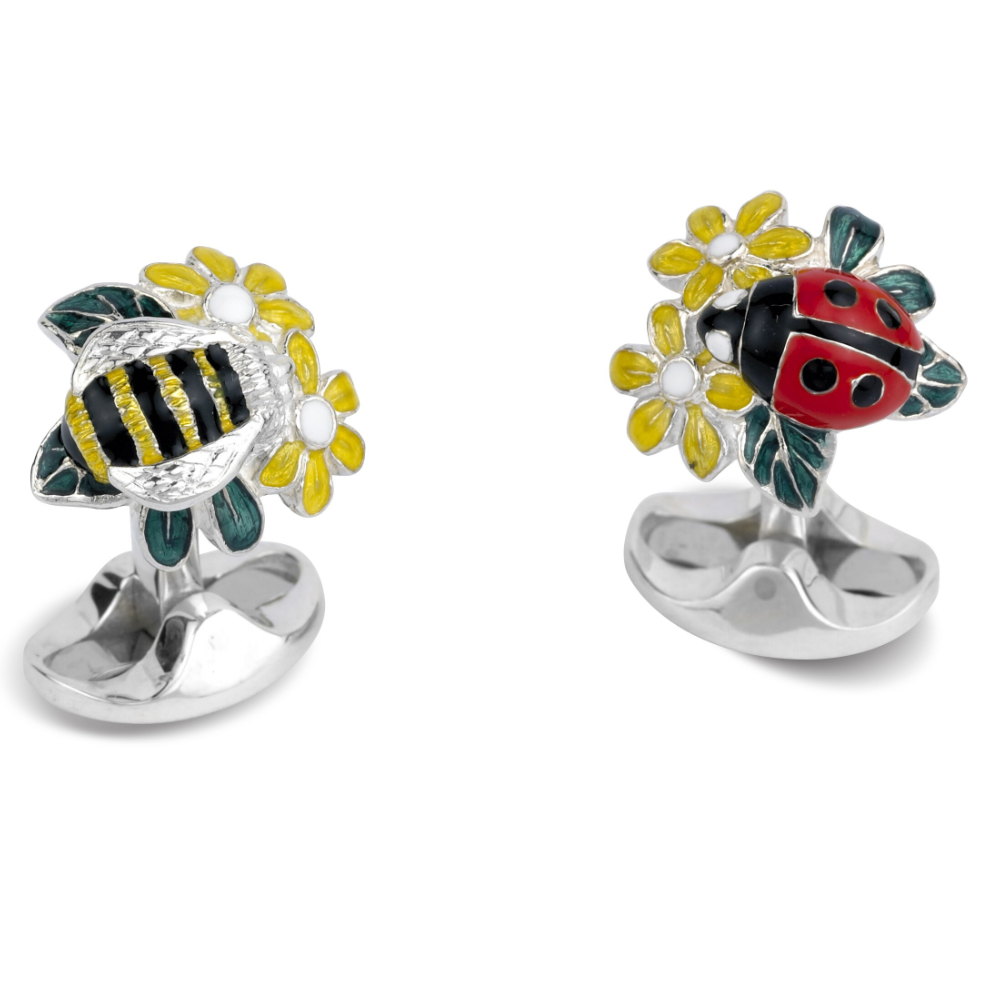 Silver and enamel Deakin and Francis Ladybird and bumble bee Cufflinks