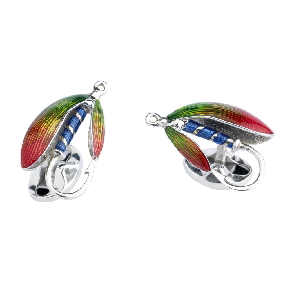 Silver and enamel Deakin and Francis Fly fishing Cufflinks