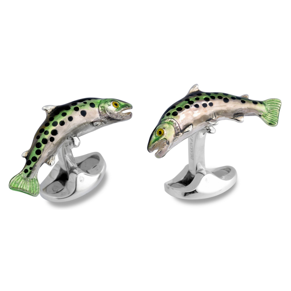 Silver and enamel Deakin and Francis Trout Cufflinks
