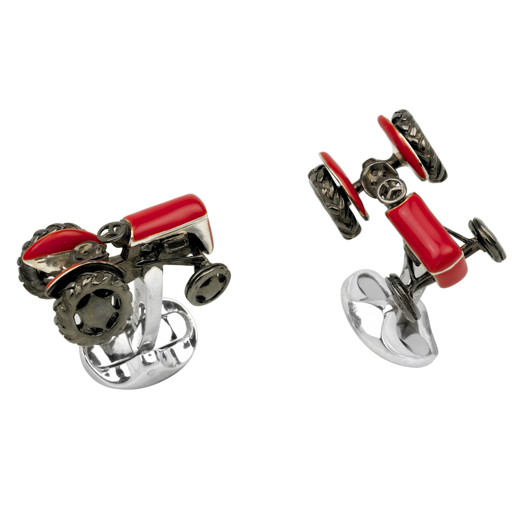 Silver and enamel Deakin and Francis Tractor Cufflinks