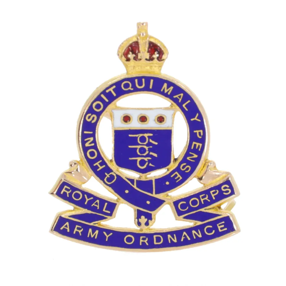 Royal Army Ordnance Corps enamel Regimental brooch 9ct yellow gold