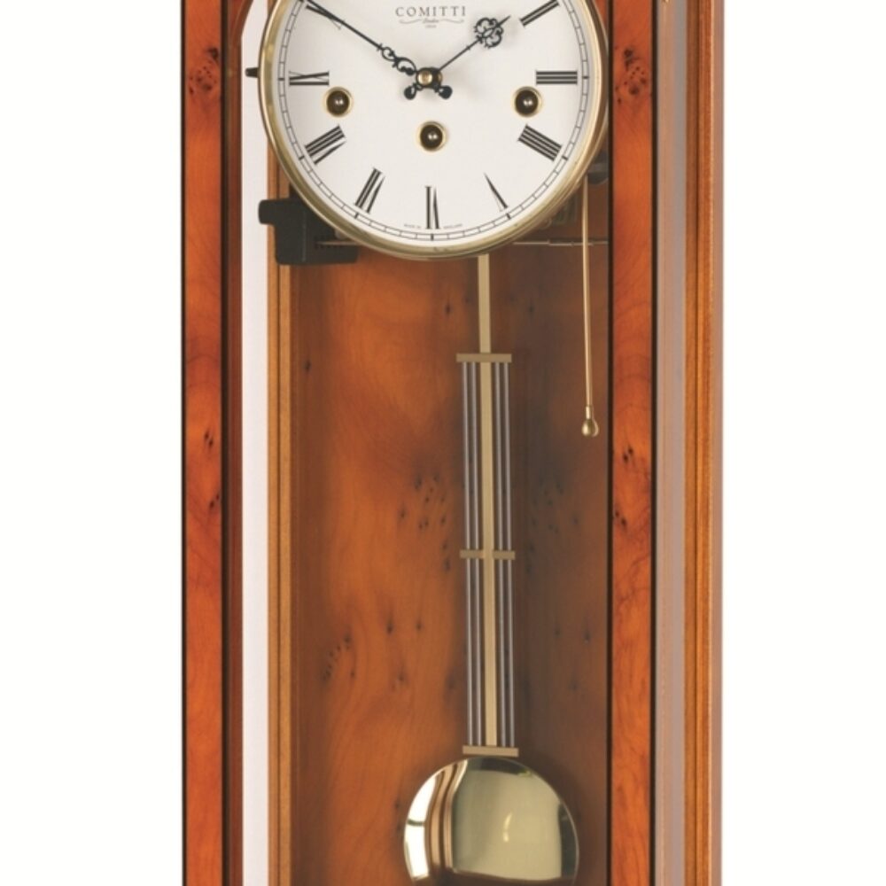 Burr Yew 8 day Comitti Westminster chime Wall regulator clock C3461CH