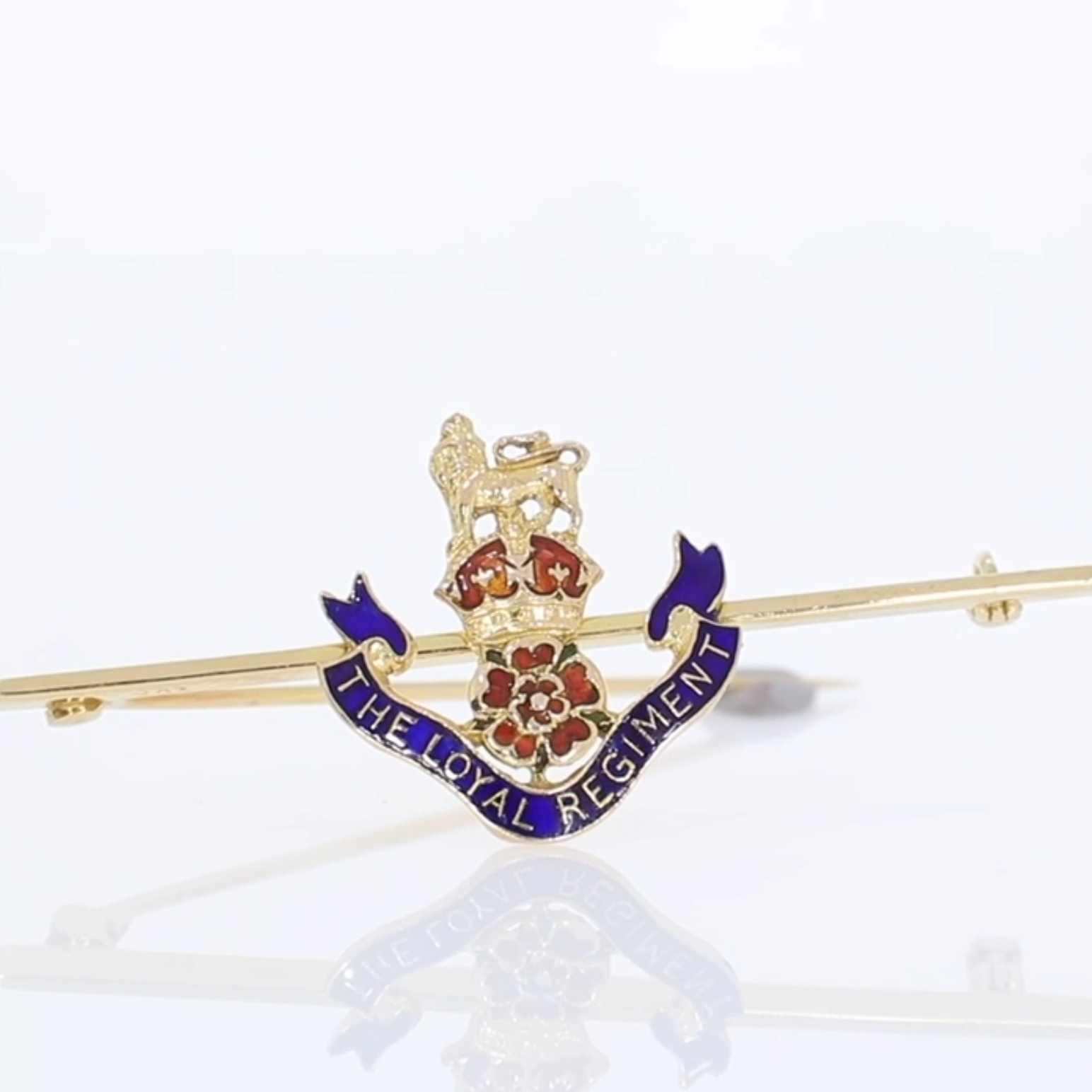 Loyal Regiment Regimental bar brooch 9ct gold and enamel video