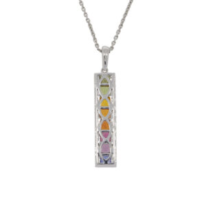 W263.5 Multi coloured sapphire and diamond pendant back