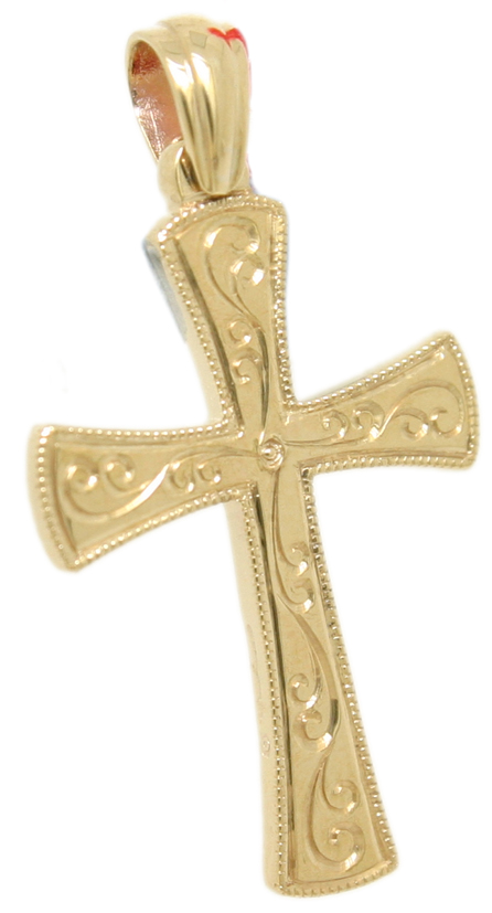 9ct yellow gold Gold Flared cross Floral hand engraving - Connard & Son ...