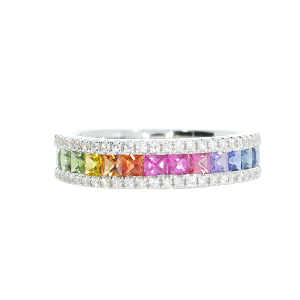 Multi-Coloured Sapphire and diamond dress ring, 18ct white gold mount