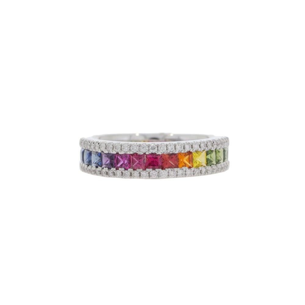 Multi-Coloured Sapphire and diamond dress ring, 18ct white gold mount
