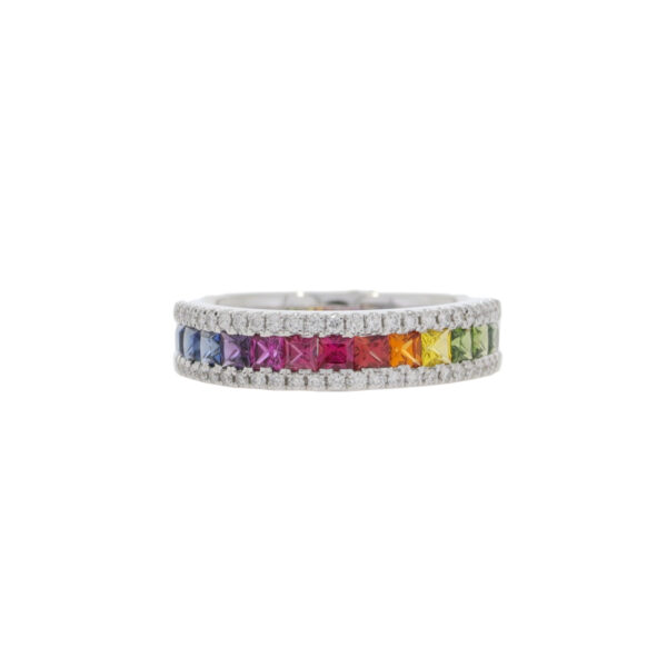 Multi-Coloured Sapphire and diamond dress ring, 18ct white gold mount