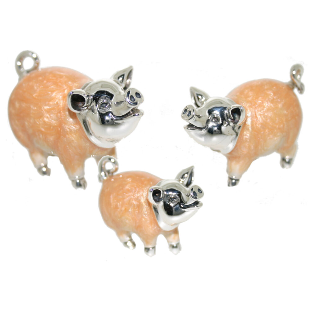 Saturno Sterling Silver and Enamel Pigs – Chubby Ornaments