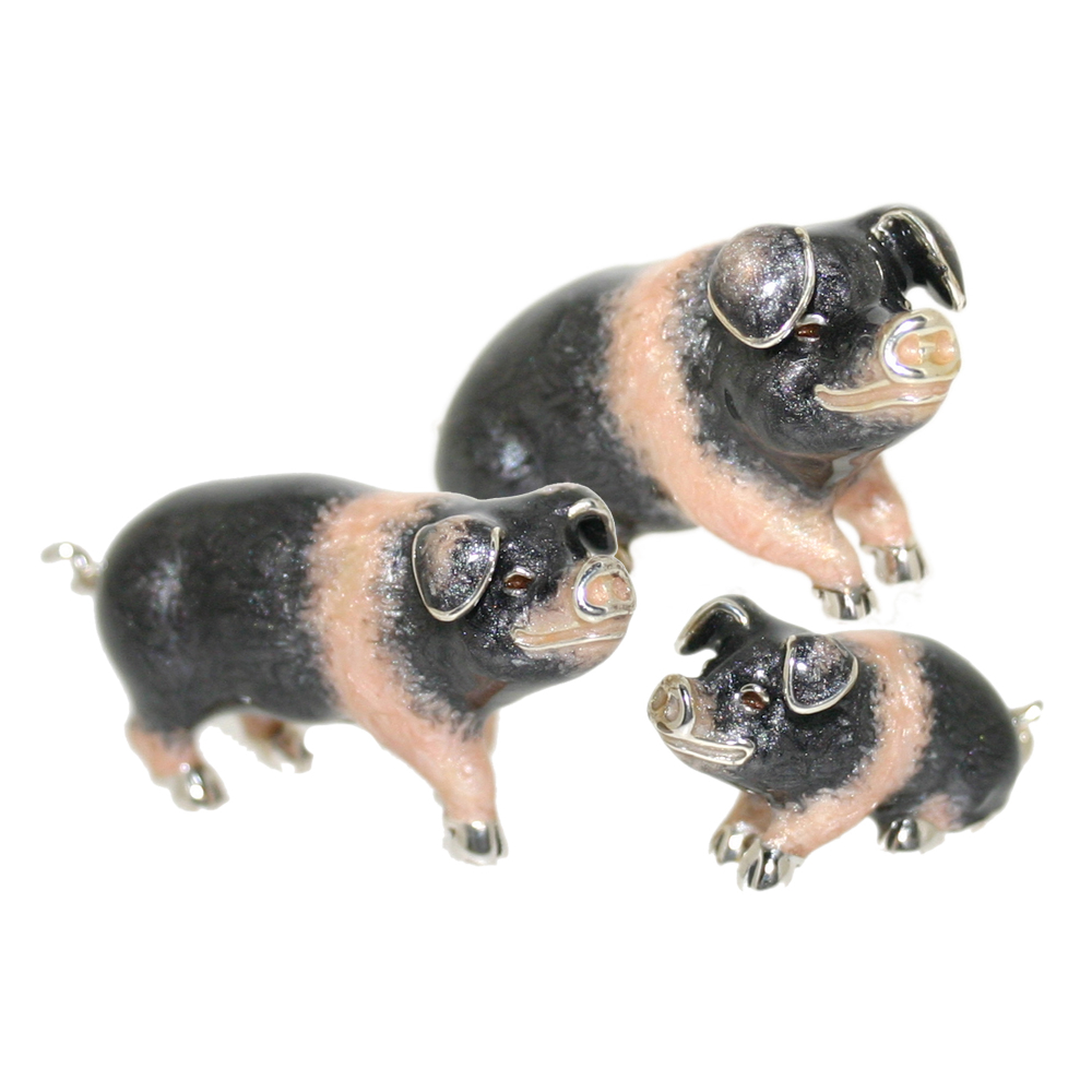 Saturno Sterling Silver and Enamel Pigs – Saddleback Ornaments