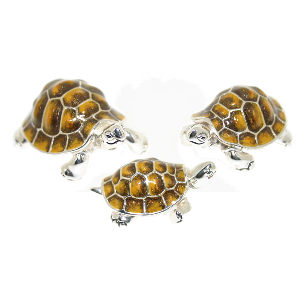 Saturno Sterling Silver and Enamel Tortoise Ornaments