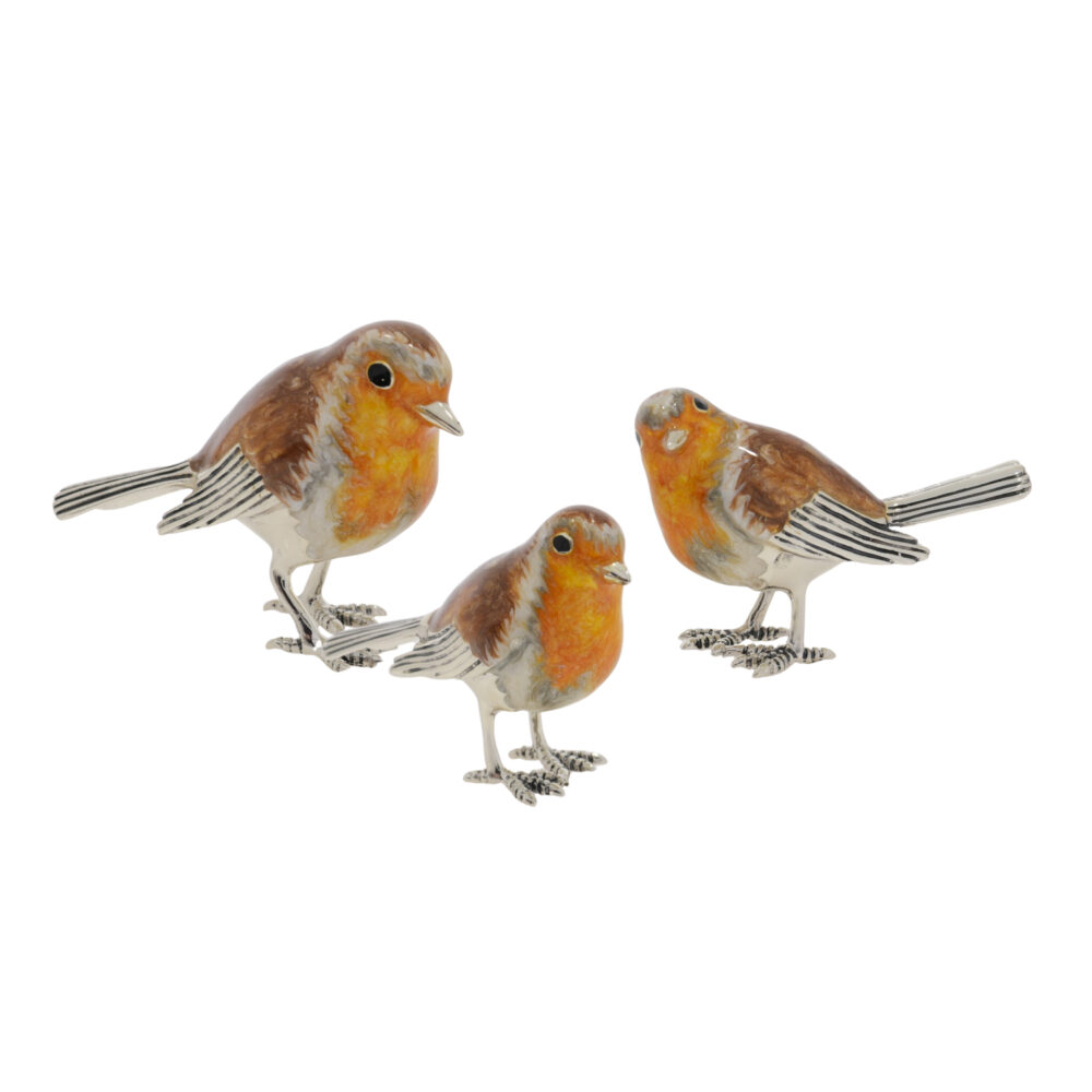 Saturno Sterling Silver and Enamel Robin Bird Ornaments