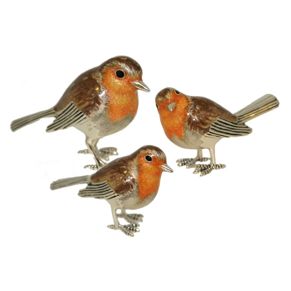 Saturno Sterling Silver and Enamel Robin Bird Ornaments