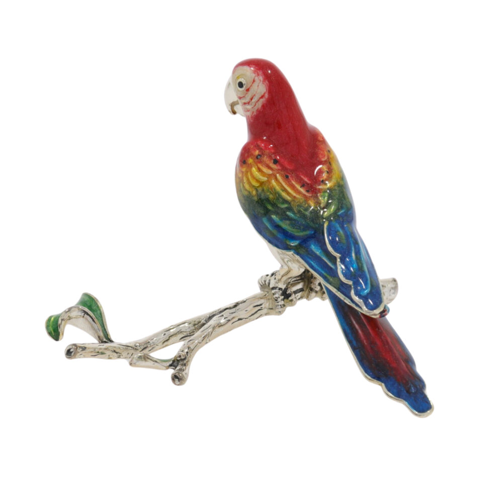 Saturno Sterling Silver and Enamel Parrot on a Branch Ornament