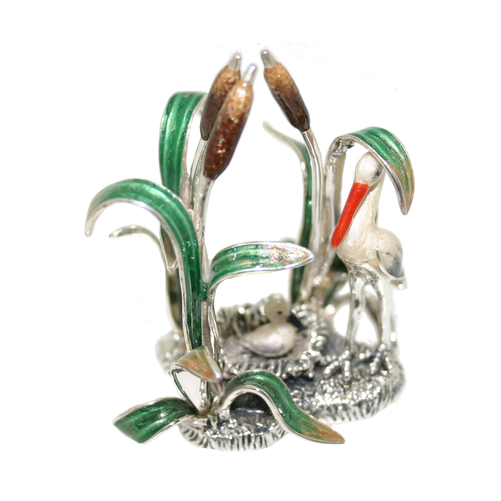 Saturno Sterling Silver and Enamel Stork in the reeds Ornament