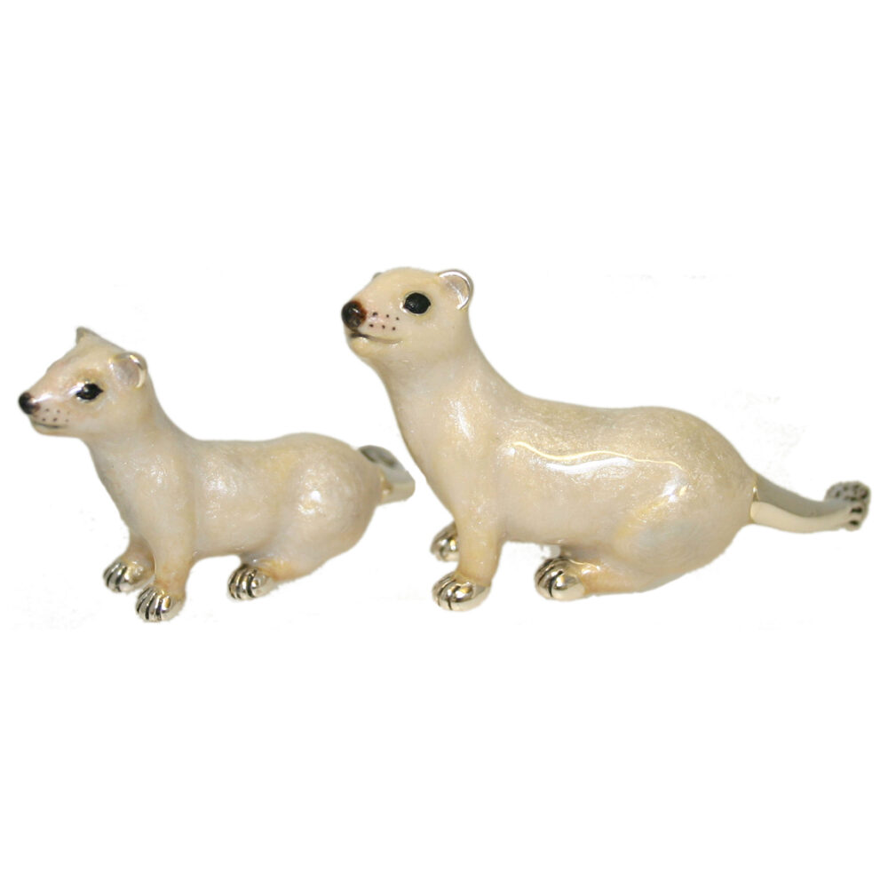 Saturno Sterling Silver and Enamel Stoats – White Ornaments