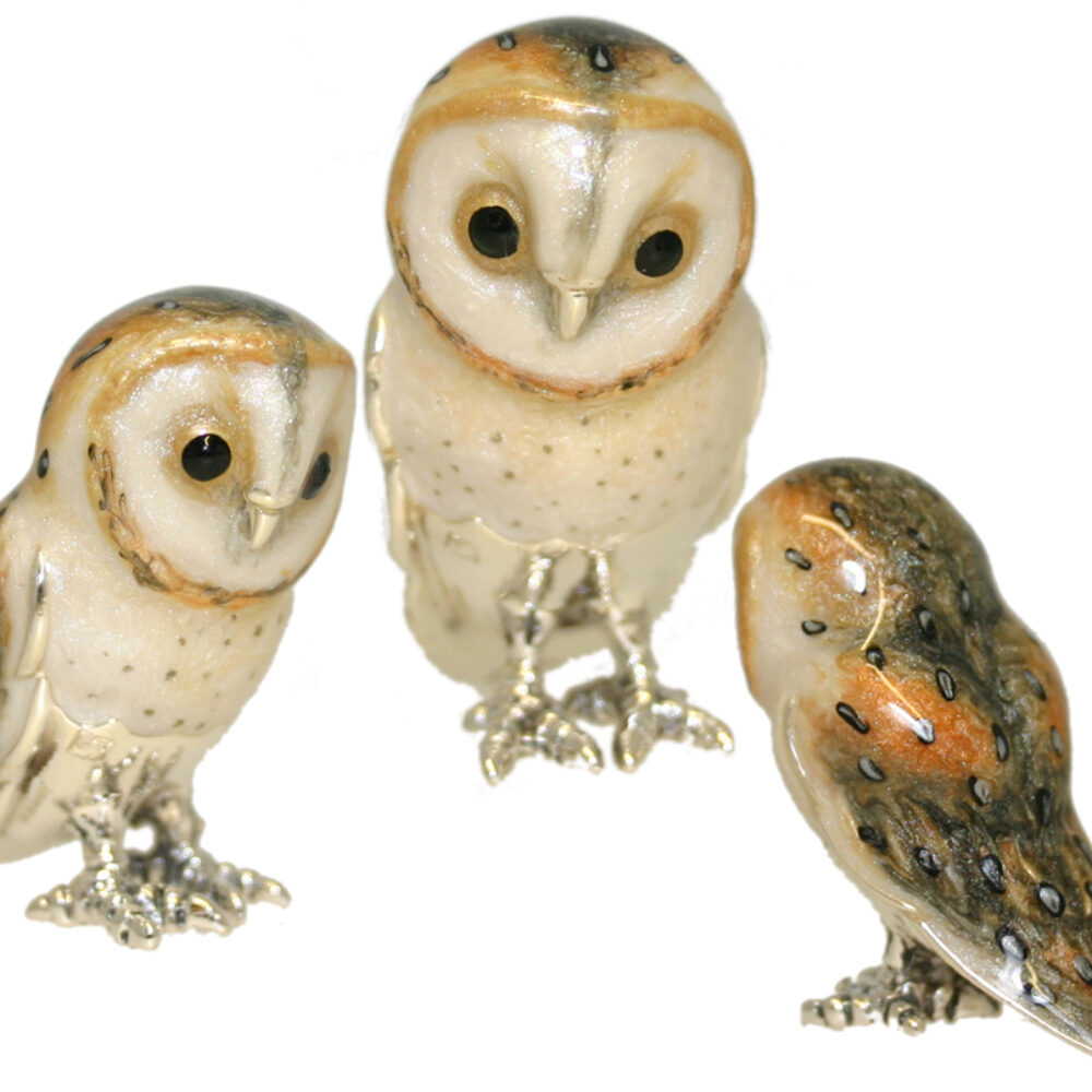 Saturno Sterling Silver and Enamel Owls – Barn Owl Ornaments