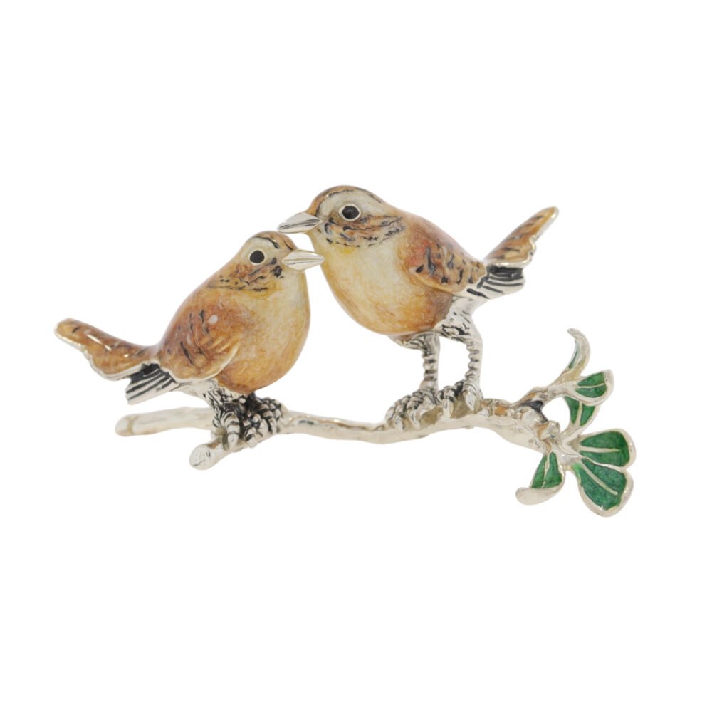 Saturno Sterling Silver and Enamel Wrens on a branch Ornament