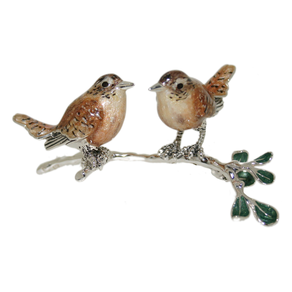 Saturno Sterling Silver and Enamel Wrens on a branch Ornament