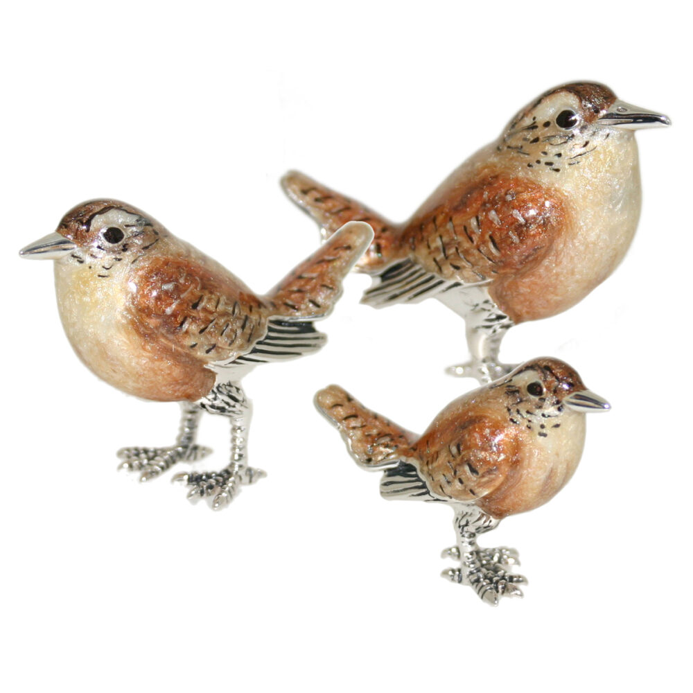 Saturno Sterling Silver and Enamel Wren Bird Ornaments