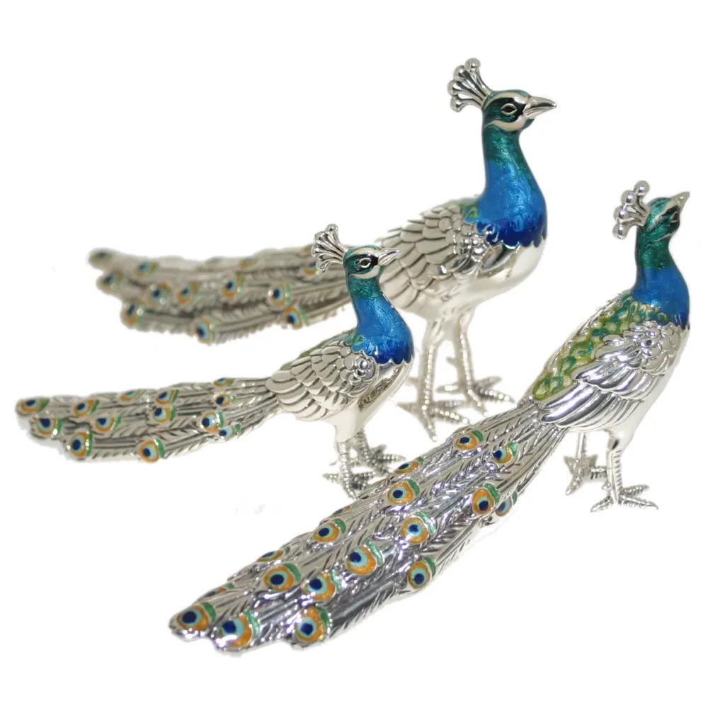Saturno Sterling Silver and Enamel Peacock Ornaments