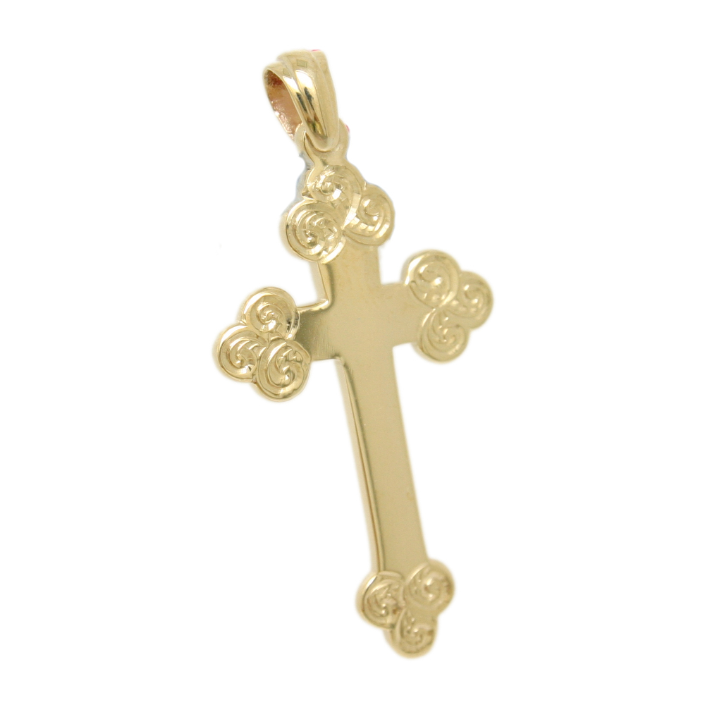 9ct yellow Gold Cross Floral hand engraving