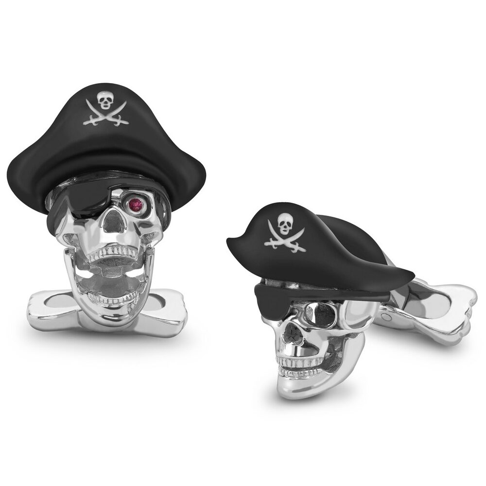 Silver and enamel Deakin and Francis Skull- Captains hat cufflinks