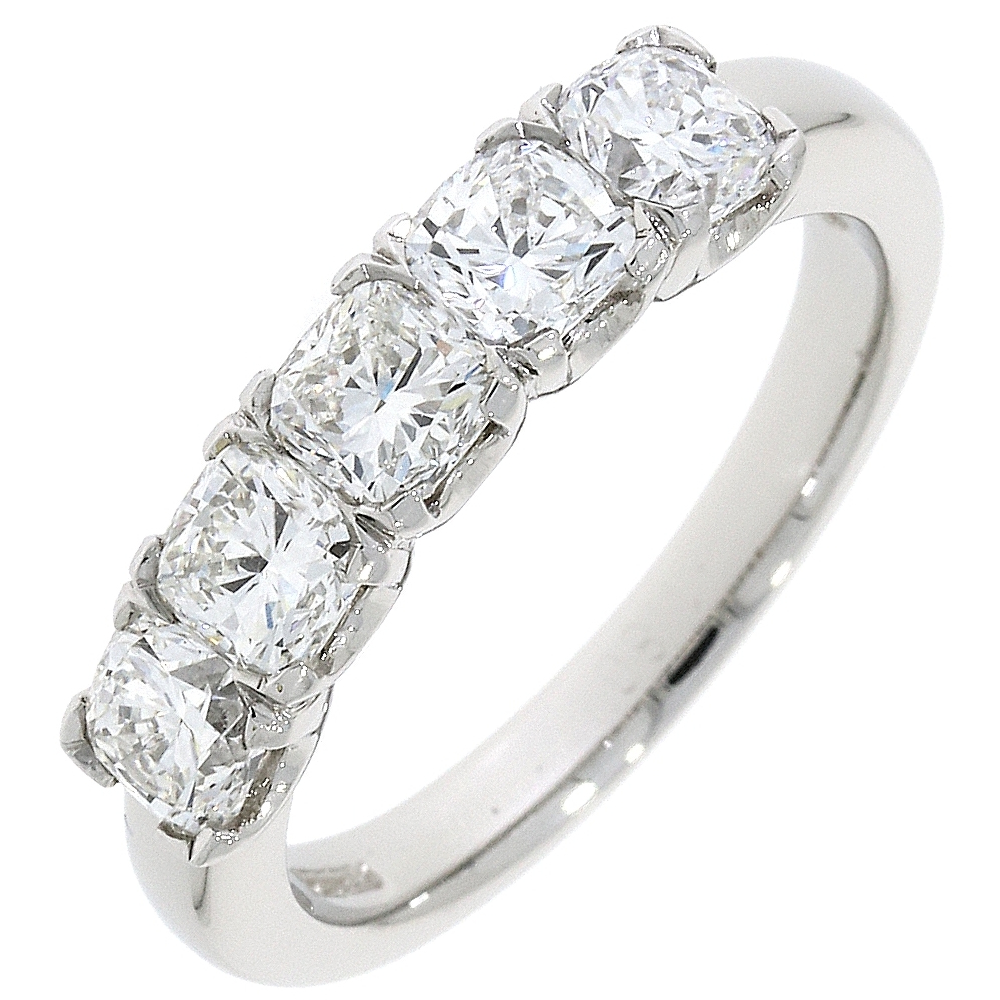 Cushion cut Diamond five stone ring 1.82cts platinum mount