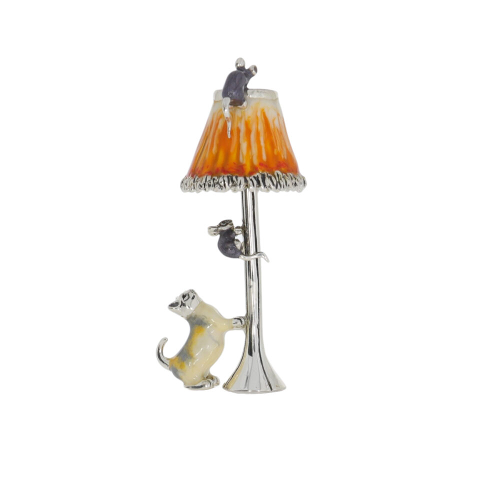 Saturno Sterling Silver and Enamel Cat and Mice on Standard Lamp Ornament