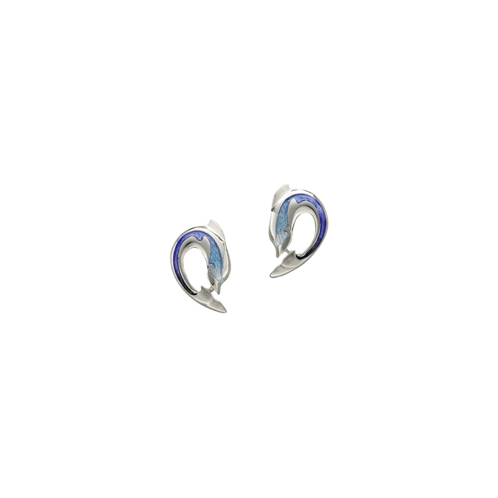 Sheila Fleet Sterling Silver and Enamel Dolphin Earrings