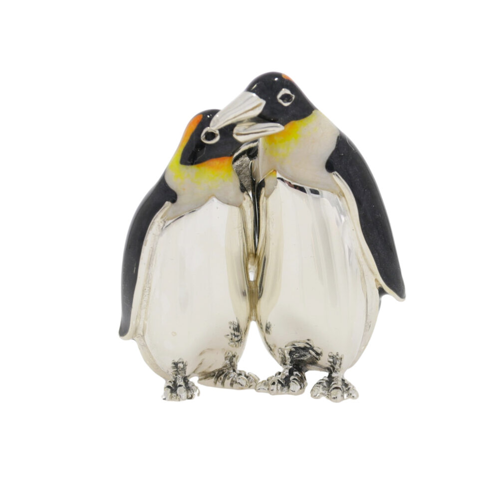 Saturno Sterling Silver and Enamel Penguins double Ornament