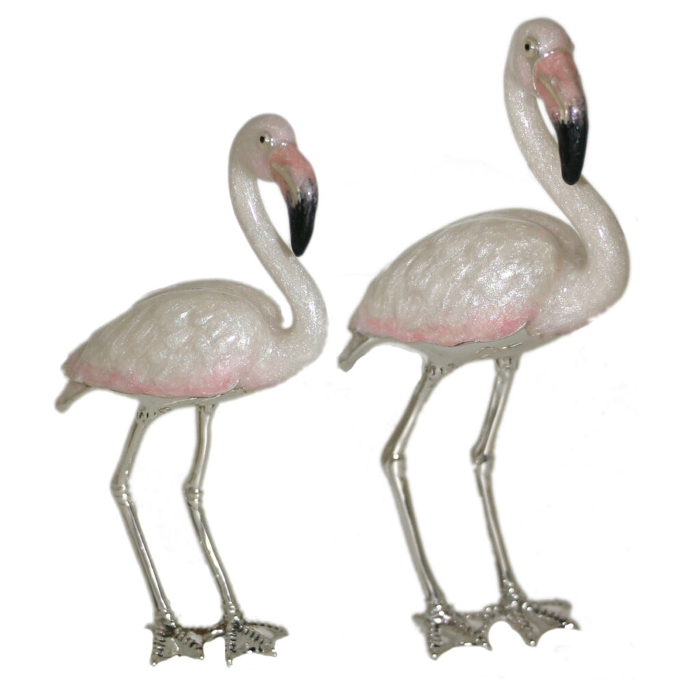 Saturno Sterling Silver and Enamel Flamingo Ornaments