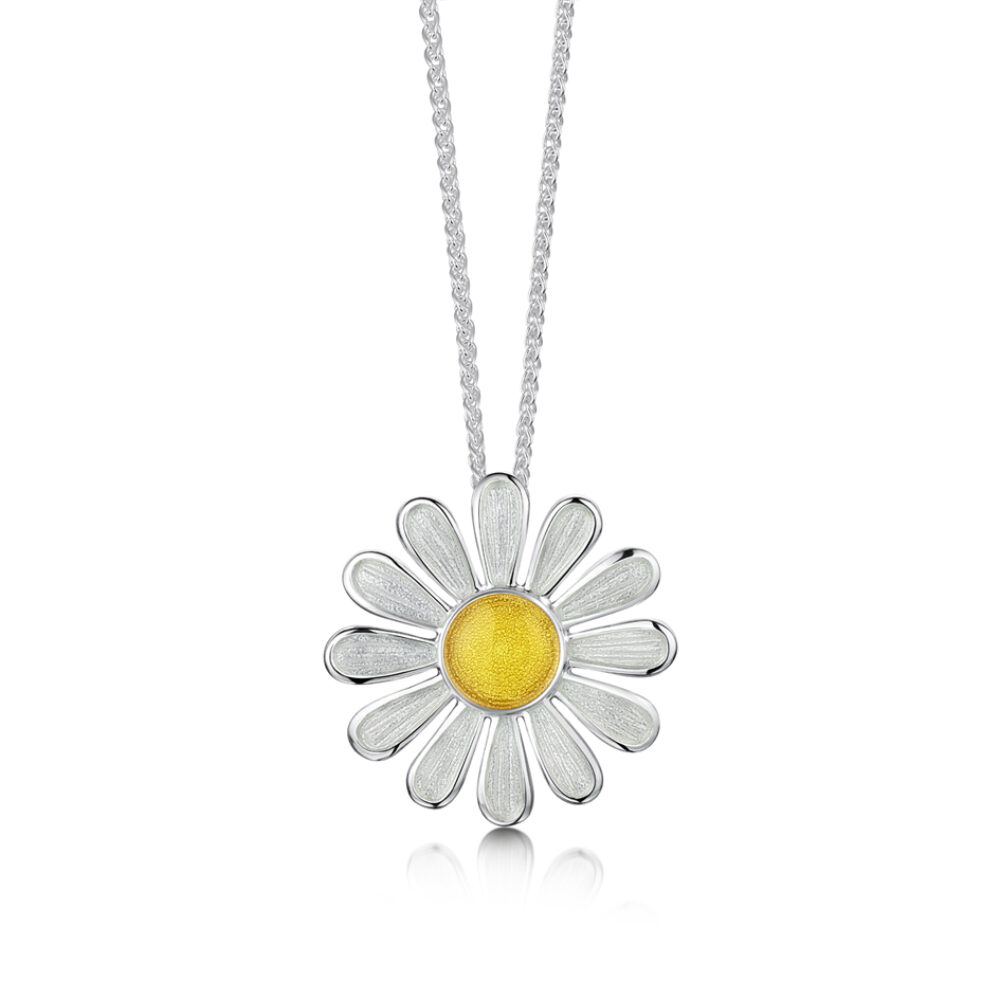 Sheila Fleet Sterling Silver and Enamel Daisies at Dawn Pendant