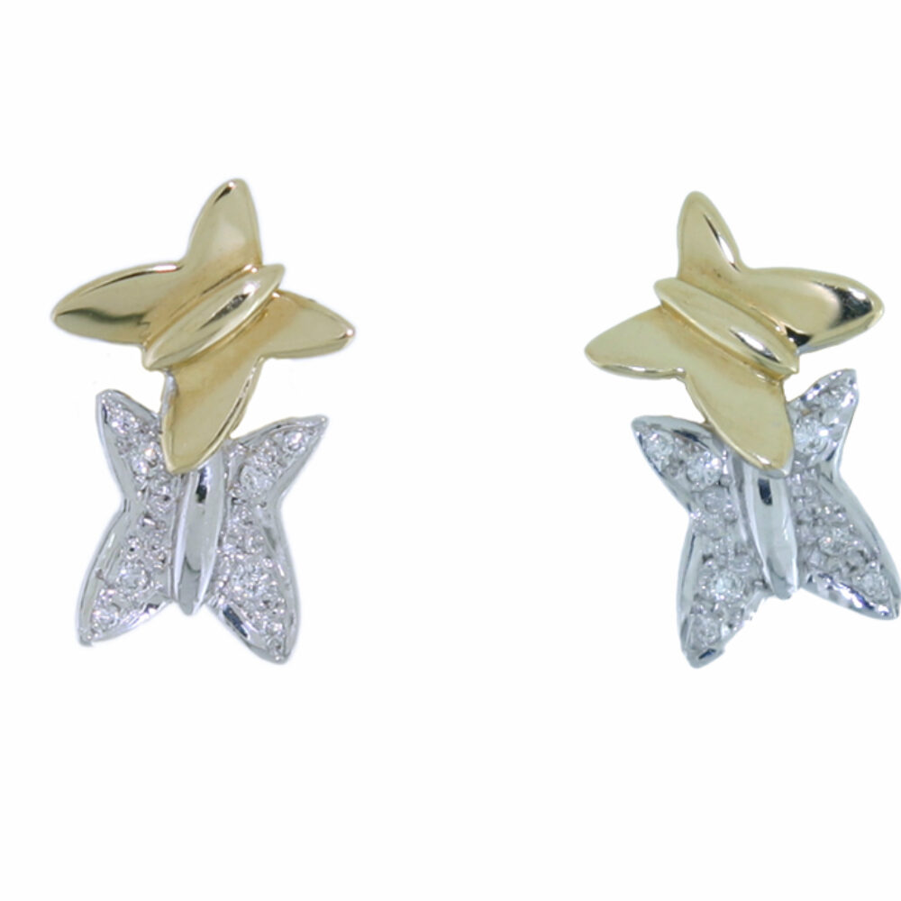 Diamond set 18ct yellow and white gold Butterfly earrings